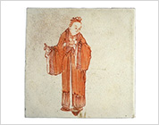 赤絵釉上彩陶板（文人）