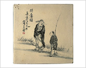黒色釉上彩陶板（人物）