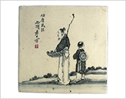 黒色釉上彩陶板（人物）