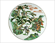 五彩手陶板（山水人物）