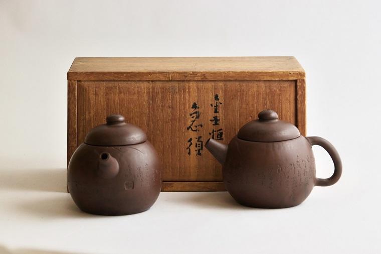 金士恒作 紫泥後手急須一双