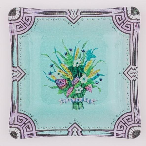 ヴィクトリアンタイル柄 ガラス小皿 サイズ：約H8×W8cm（厚さ1.5㎝）