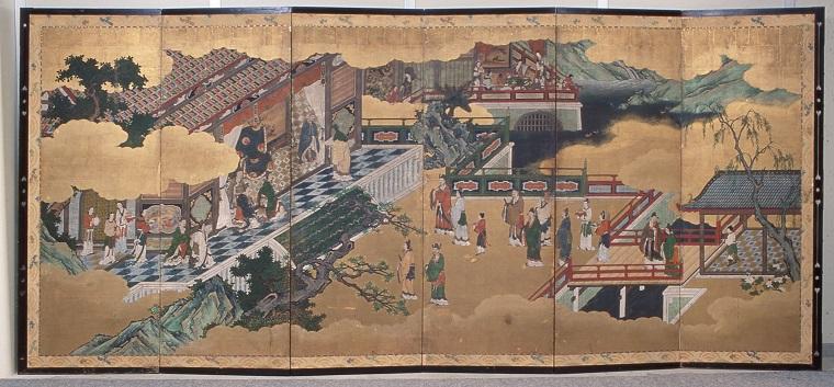 敷瓦のある屏風絵「帝鑑図屏風」 江戸時代初期 左隻「善12丹書受戒」 展示2020年1月4日~3月31日まで
