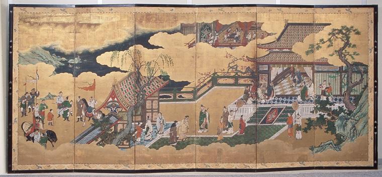 敷瓦のある屏風絵「帝鑑図屏風」 江戸時代初期 右隻「四皓来朝」 展示12月24日まで